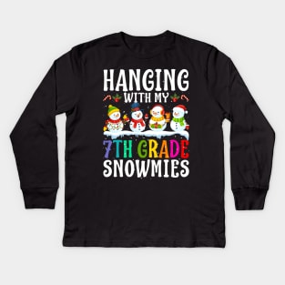 Hanging With My 7Th Grade Snowmies Teacher Christm Kids Long Sleeve T-Shirt